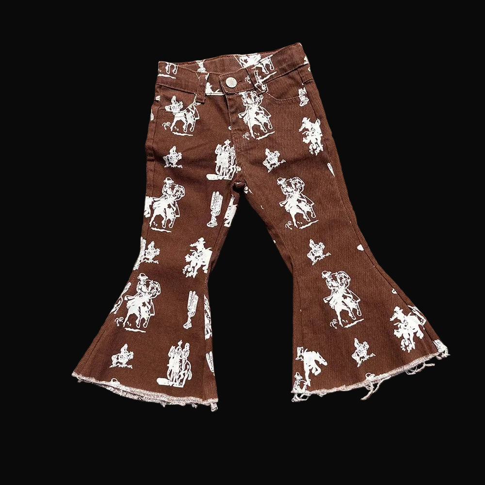 Aier Wholesale Girls Western Cowgirls Bell Flare Denim Pants