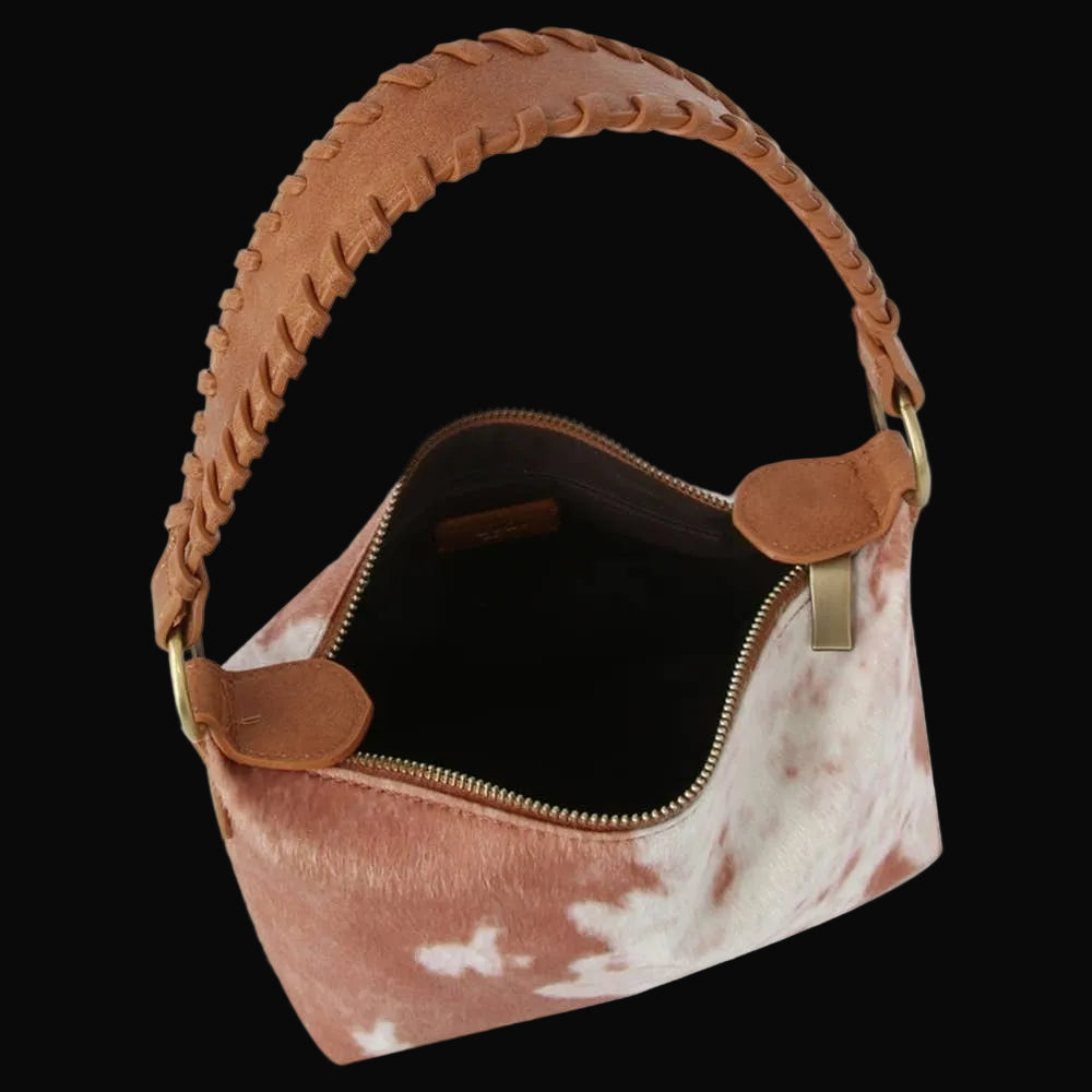 Calf Hair Cow Printed Bucket Shoulder Bag: Brown