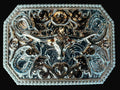 Rose Gold/Silver Horeshoe Long Horn Rectangle Belt Buckle
