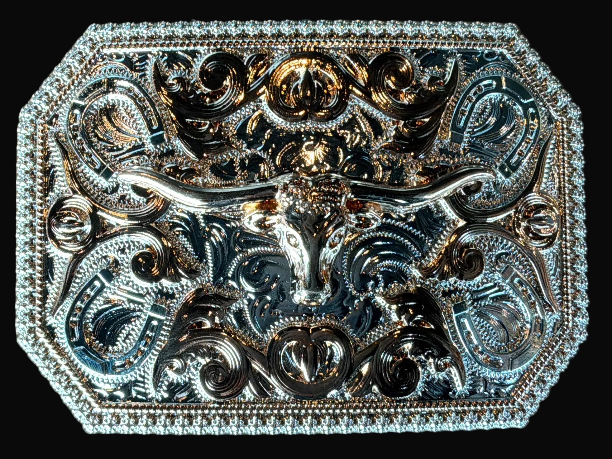 Rose Gold/Silver Horeshoe Long Horn Rectangle Belt Buckle