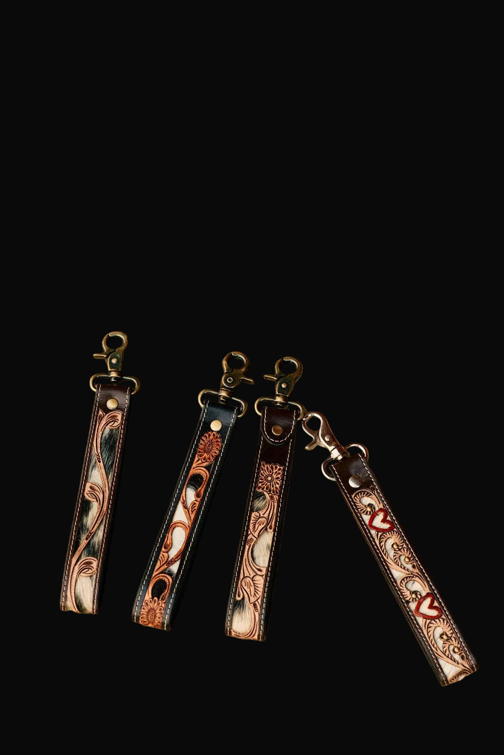Wildvine Pony Western Handtooled Key Fob in Black with Hairon Detail: Black