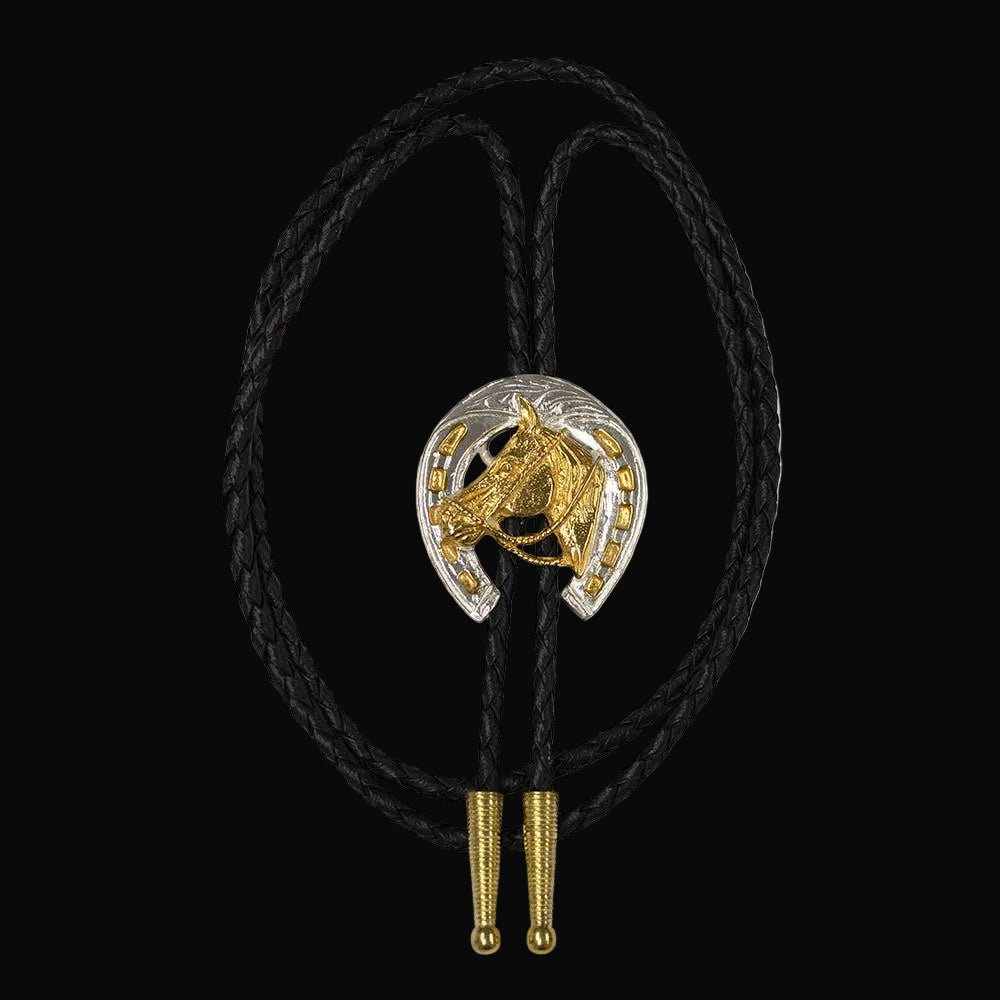 Horseshoe German Silver Bolo Tie with Horse Head