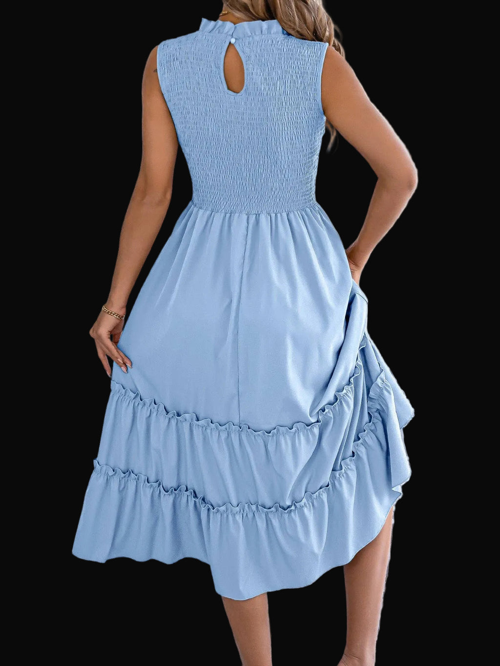 Smocked Sleeveless Ruffle Midi Dress Flowy Summer