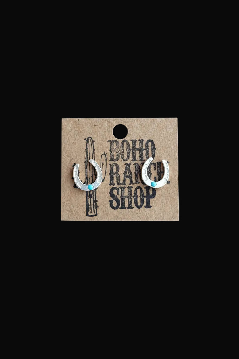Western Theme Stud Earrings - Steer Longhorn Horse Shoe: Horseshoes TQ