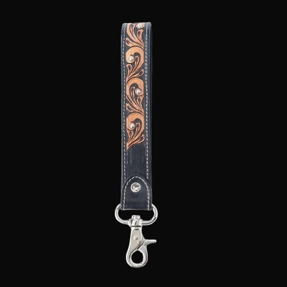 Myra Western Whirl Handtooled Leather Keyfob in Desert Brown: Desert Brown