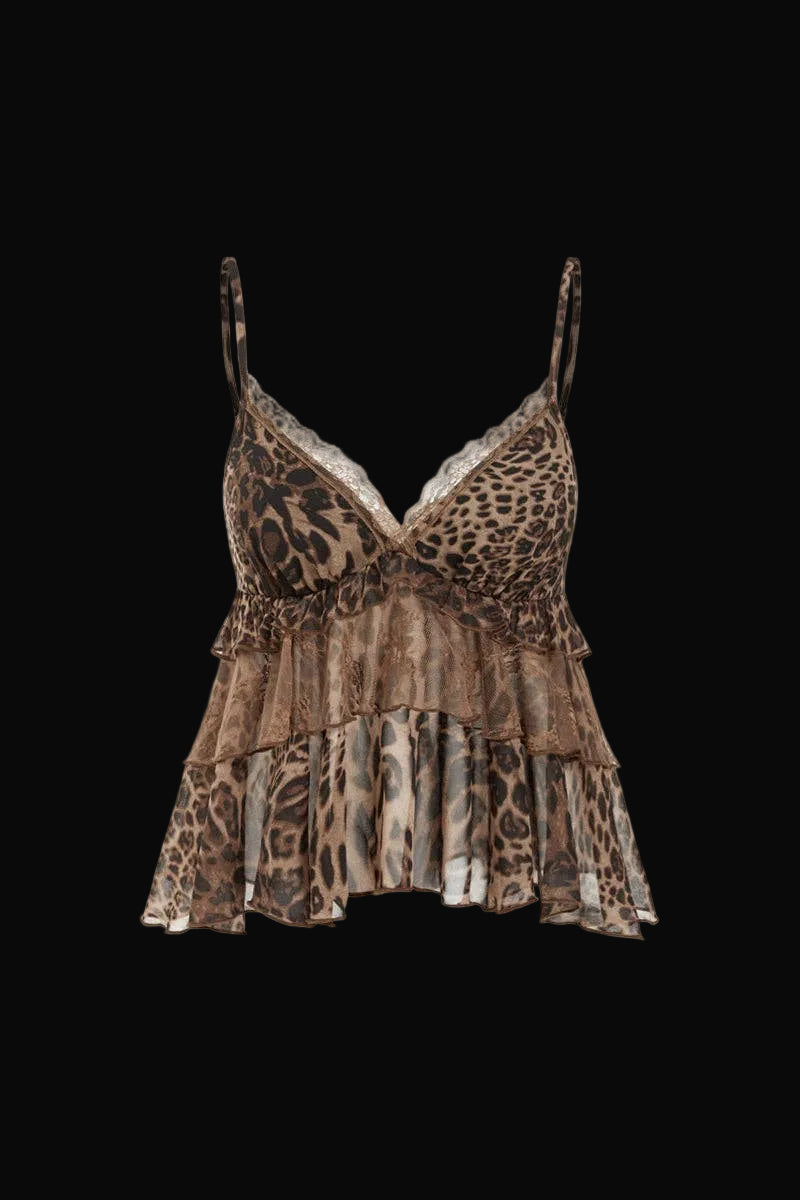 Soli Echo Womens Leopard Asymmetric Spaghetti Strap Tank
