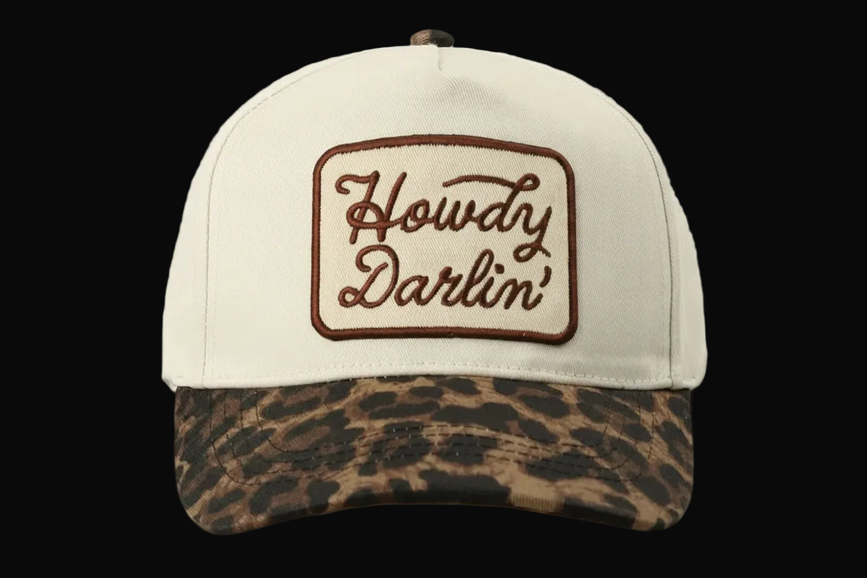 Howdy Darlin' Embroidered Leopard Brim Trucker Hat - ONE SIZE