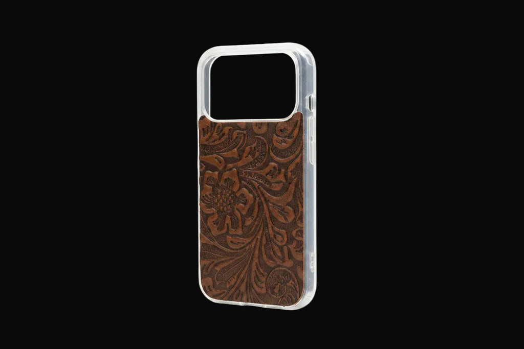 Timber Cut Embossed Leather iPhone 17 Pro Mobile Case: Brown