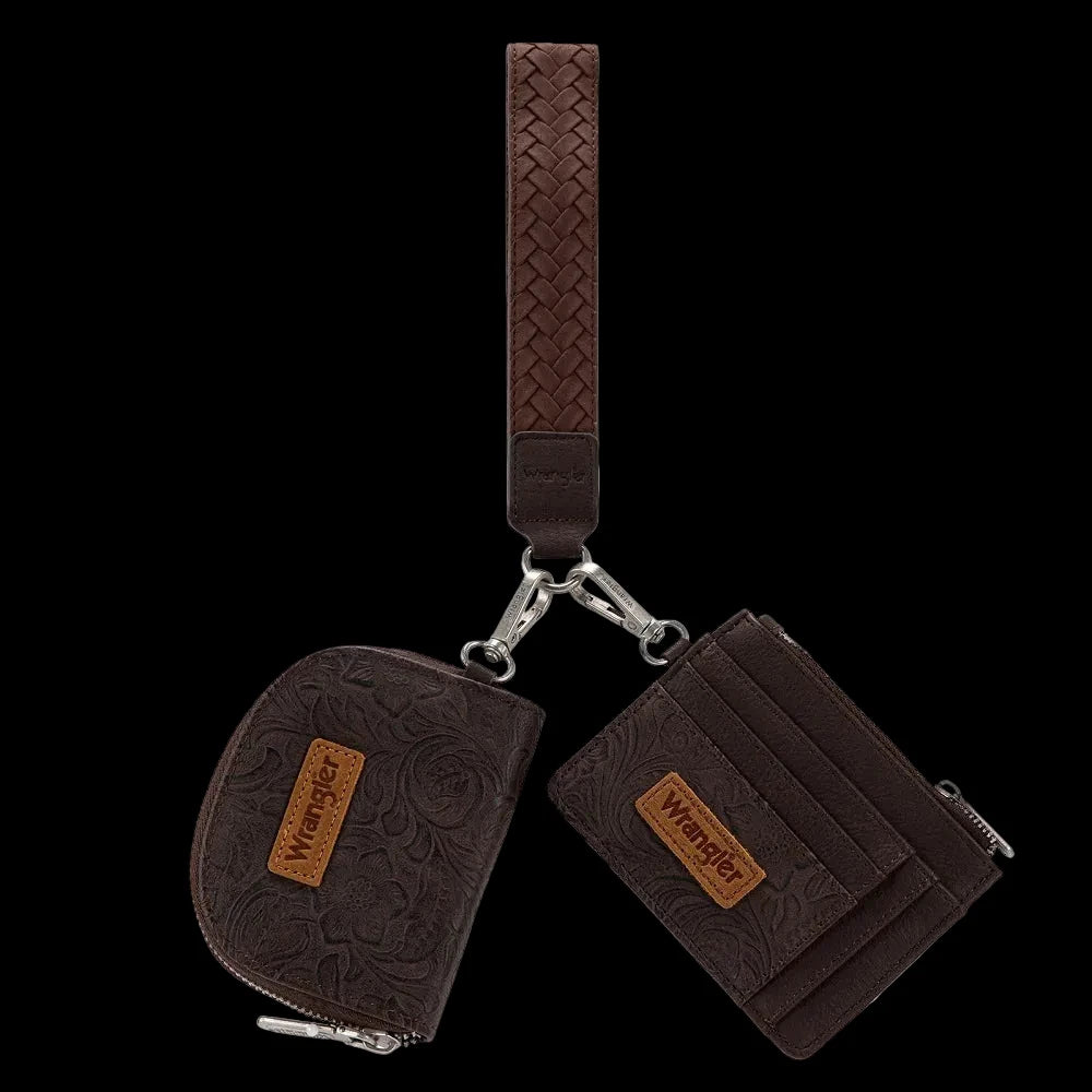 Wrangler Floral Tooled 2‑Piece RFID Wallet Set