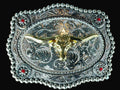 Silver/Gold Longhorn Floral Belt Buckle