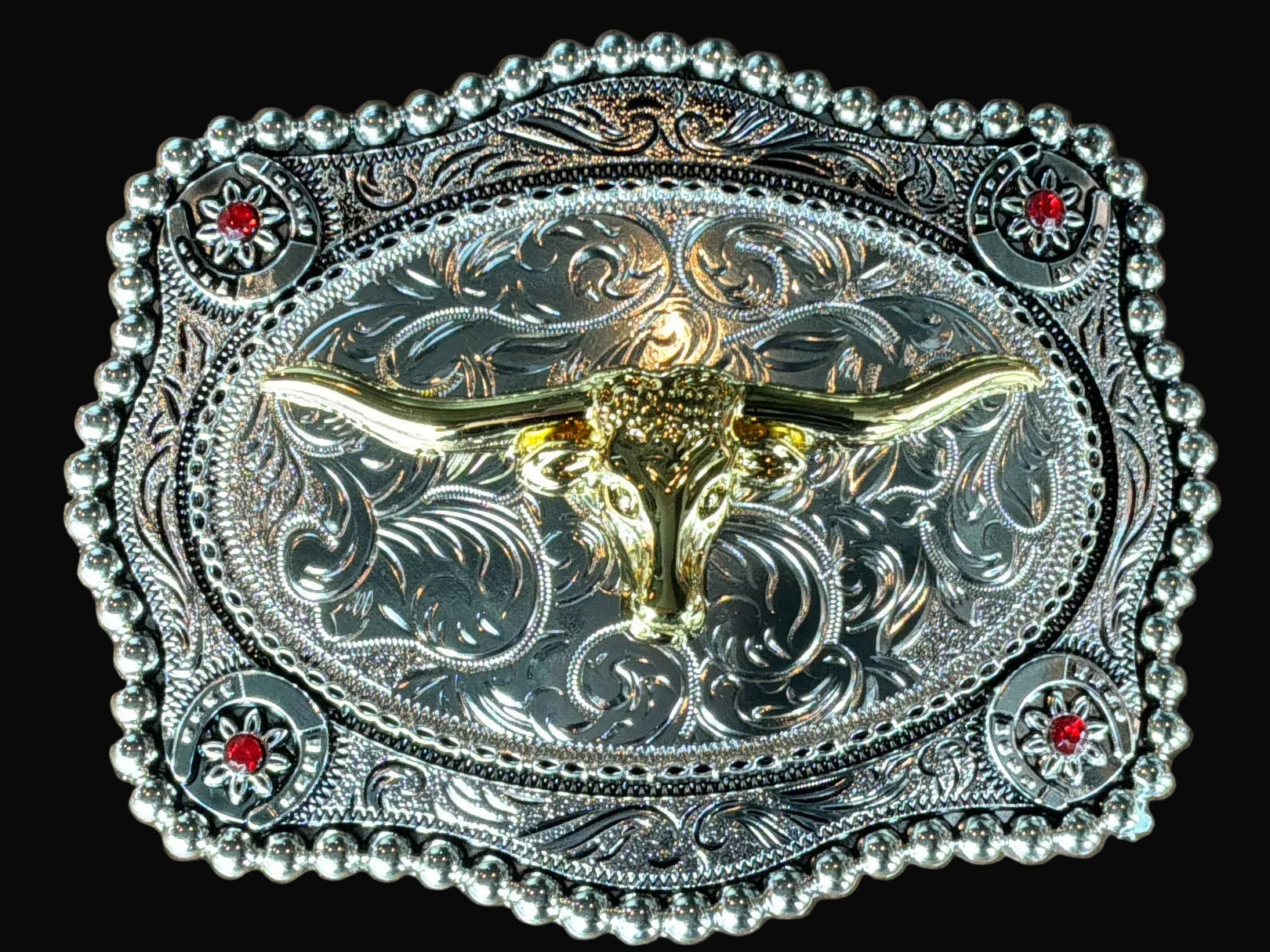 Silver/Gold Longhorn Floral Belt Buckle