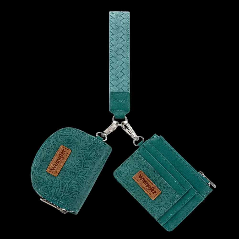 Wrangler Floral Tooled 2‑Piece RFID Wallet Set