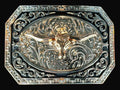 Silver/Rose Gold Floral Long Horn Rectangle Belt Buckle