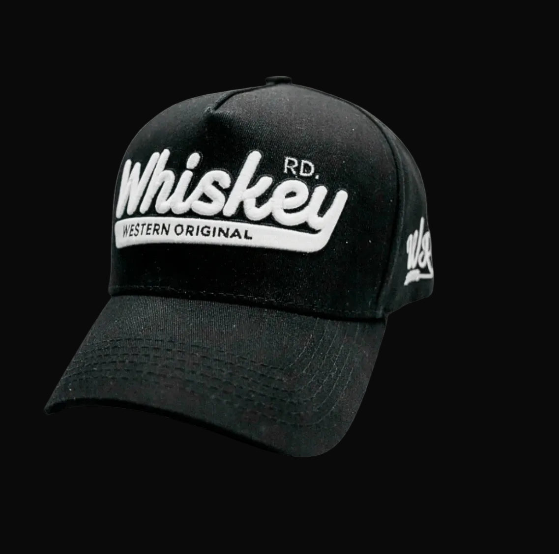 Whiskey Road Hat - Black with White Lettering