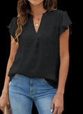 Womens V-Neck Pleated Ruffle Shirt