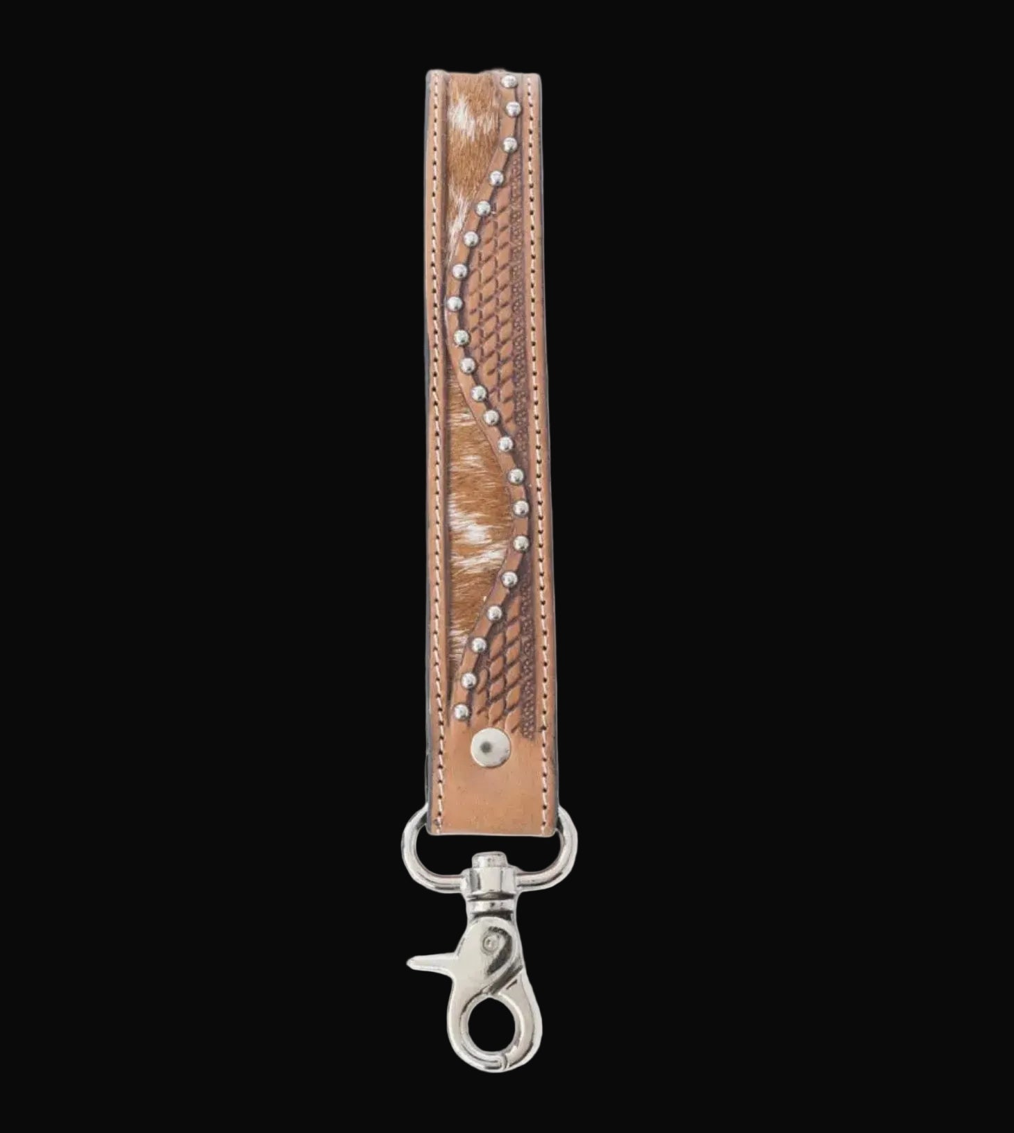 Bronco Wave Handtooled Leather Keyfob in Oakwood Amber