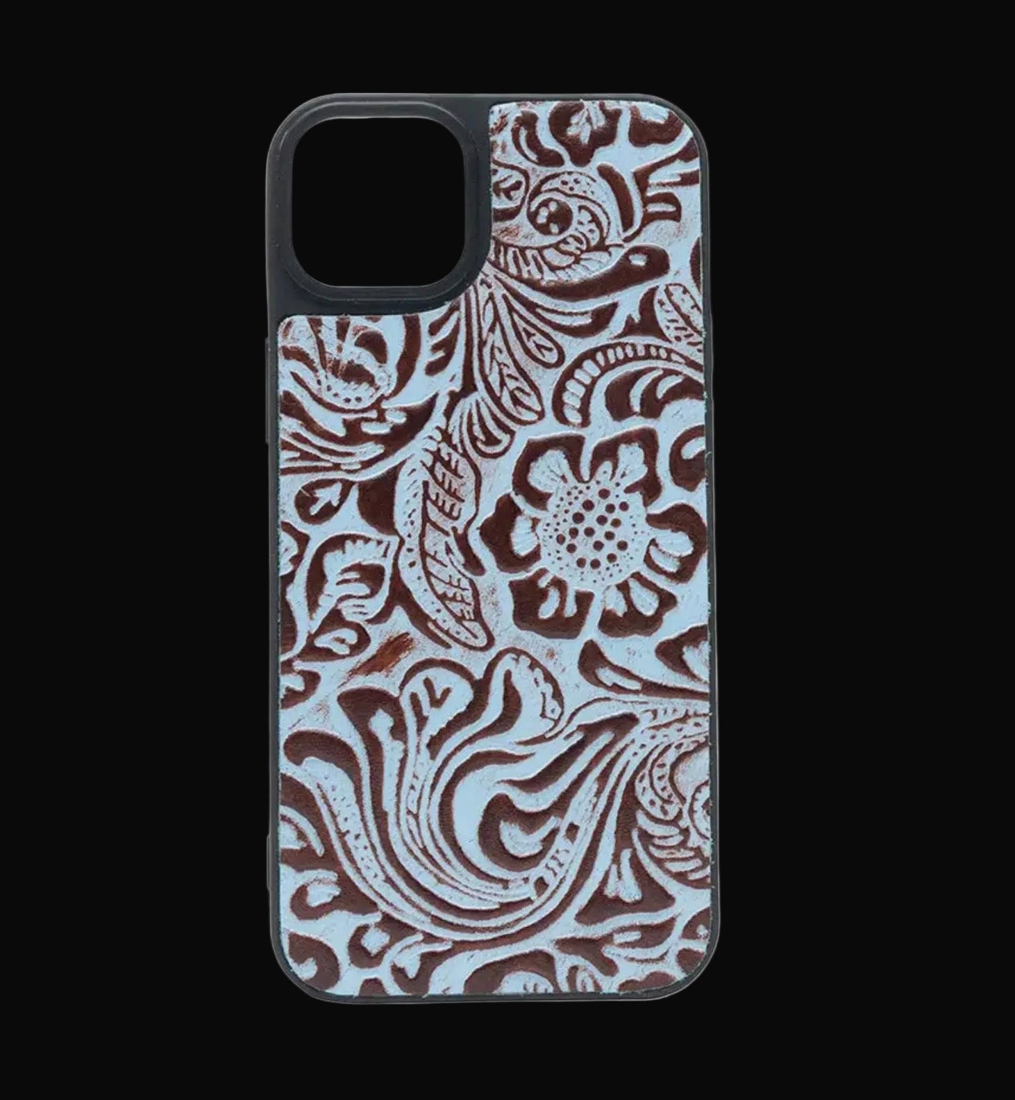 Hawk Ridge Phone Case for iPhone 15 Plus: Tan Hand-Tooled
