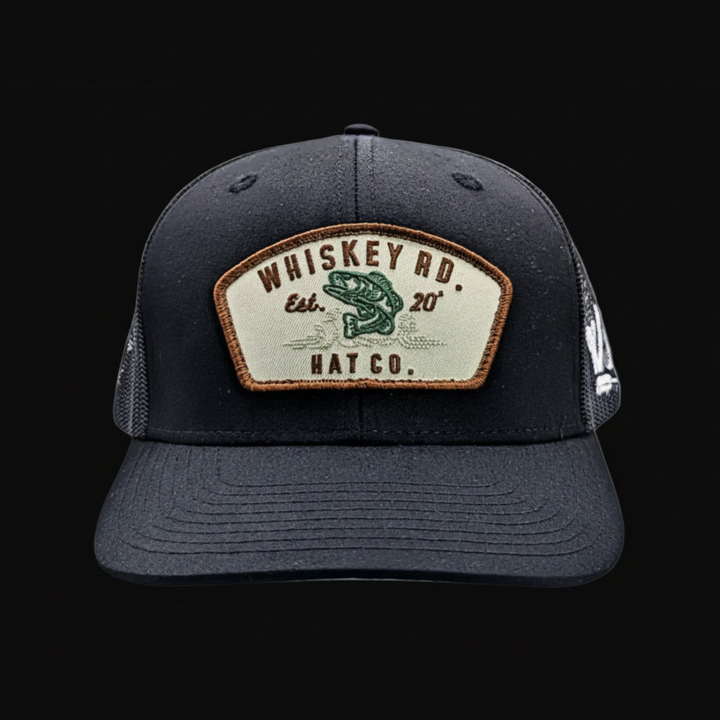 Whiskey Road Hat: Black with Brown Patch
