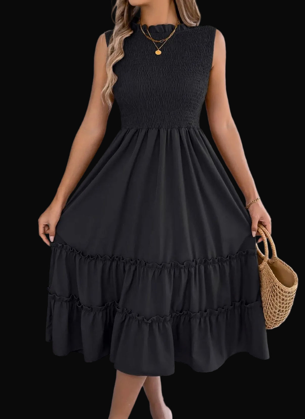 Smocked Sleeveless Ruffle Midi Dress Flowy Summer