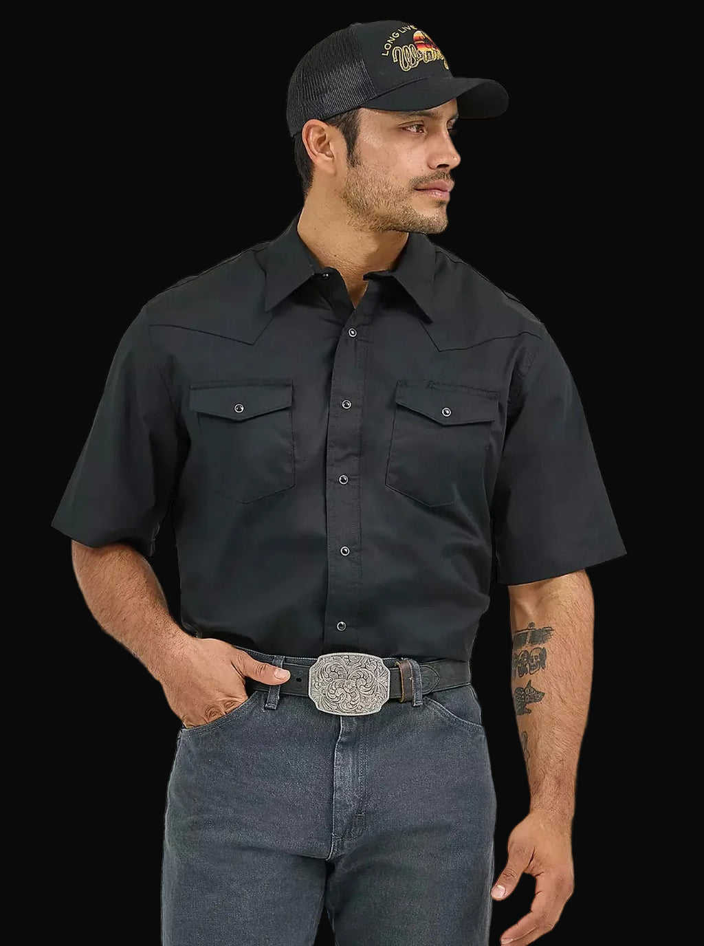 Men’s Wrangler Short Sleeve Solid Western Snap Sport Shirt