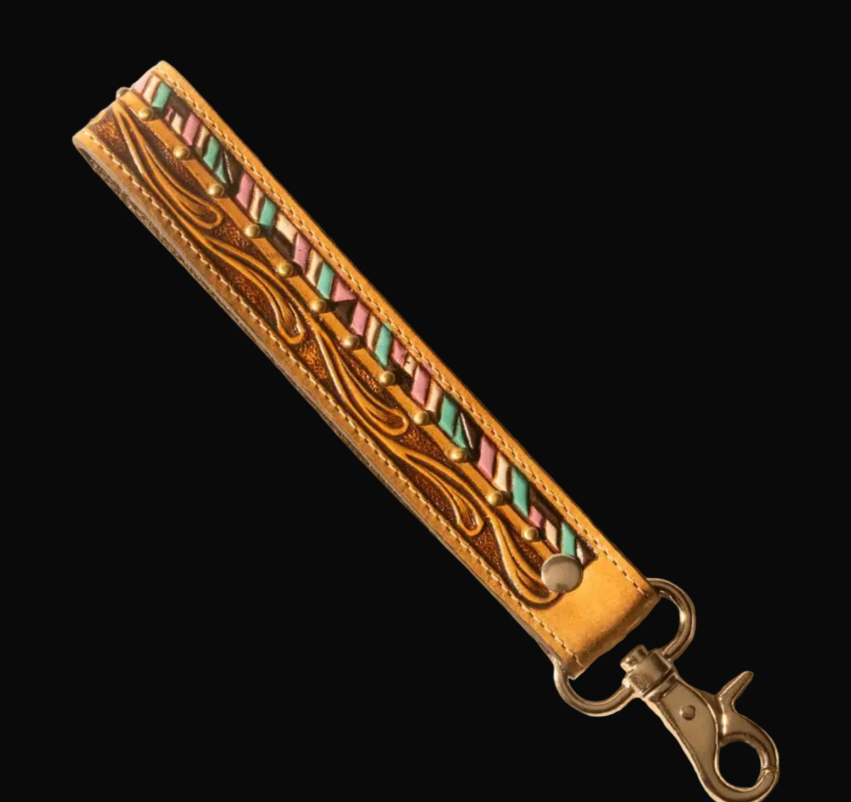 Myra Bag Wildhue Western Key Fob with Hand Painted Detail: Light Brown