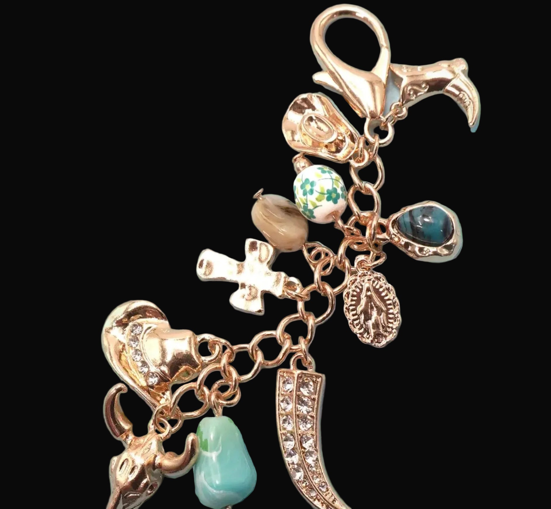 Western Porcelain Cross Boot Cowboy Hat Bag Charm