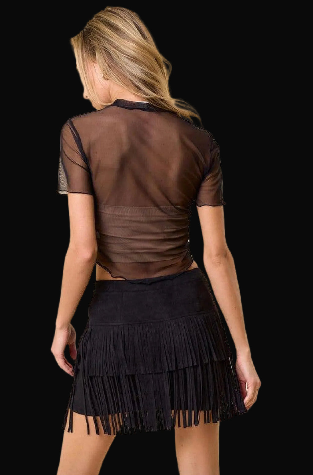 FAUX SUEDE FRINGED SKIRT