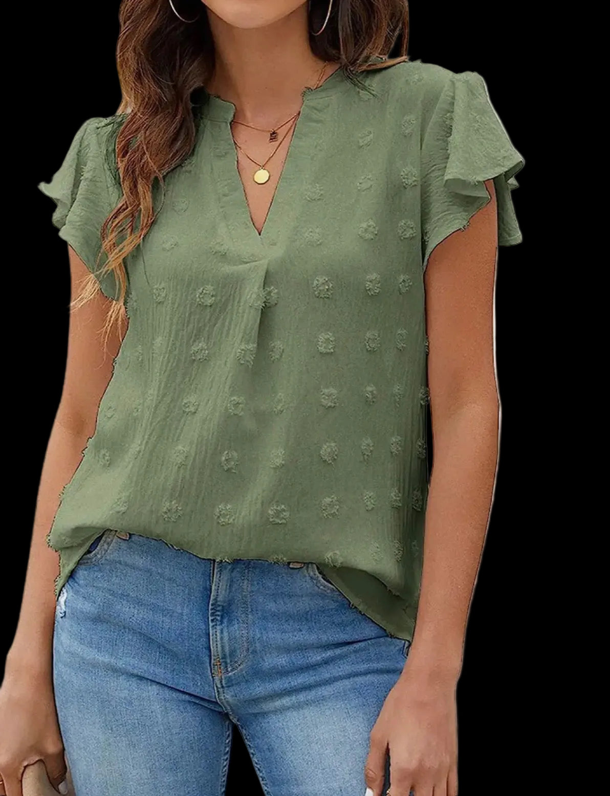 Womens V-Neck Pleated Ruffle Shirt