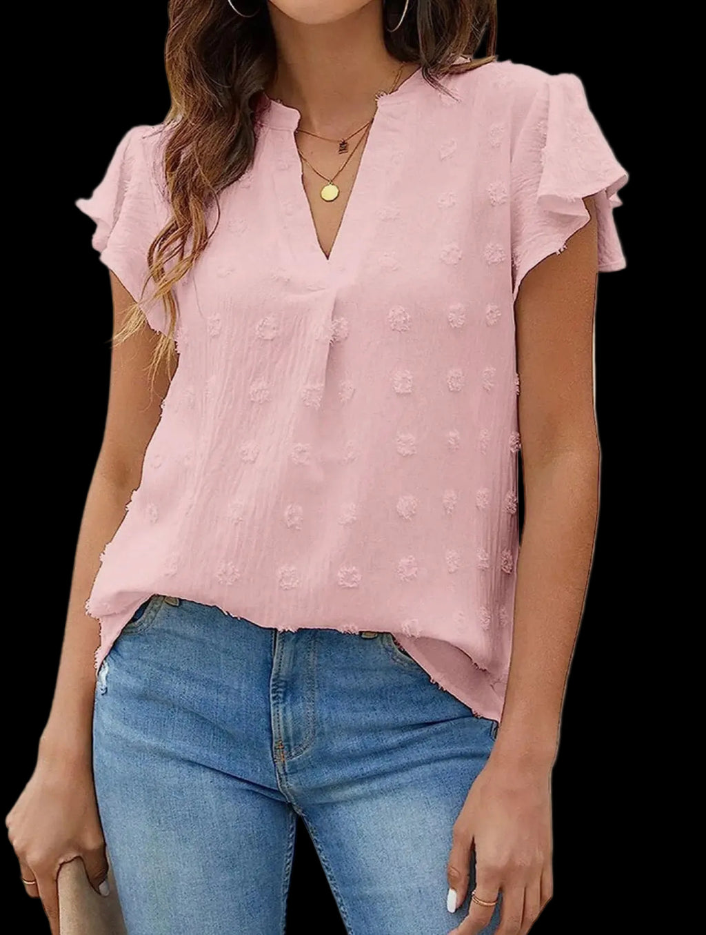 Womens V-Neck Pleated Ruffle Shirt