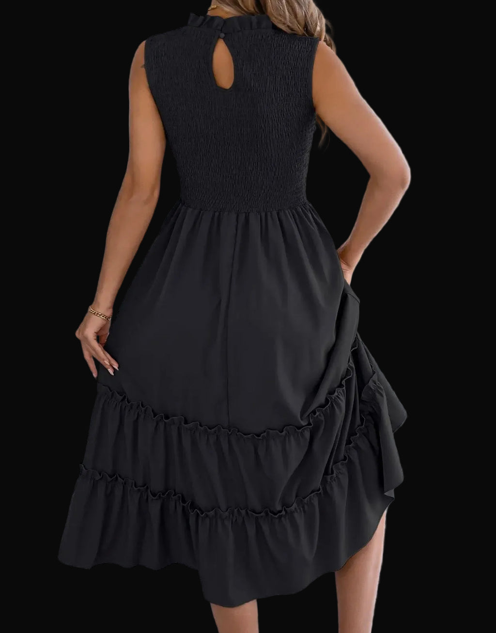 Smocked Sleeveless Ruffle Midi Dress Flowy Summer