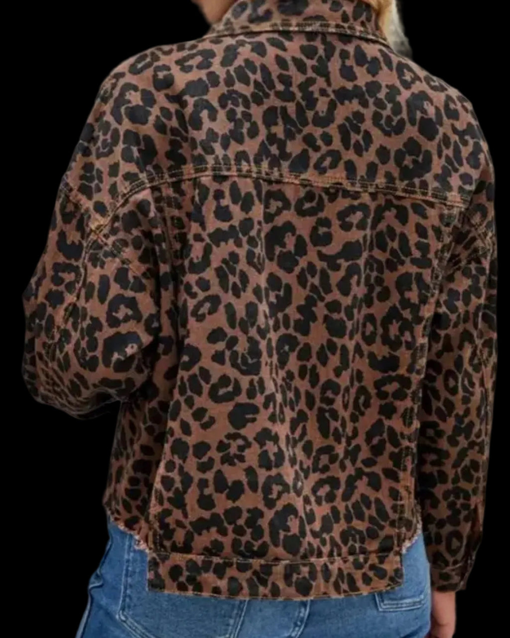 Rosa Leopard Print Cropped Denim Jacket