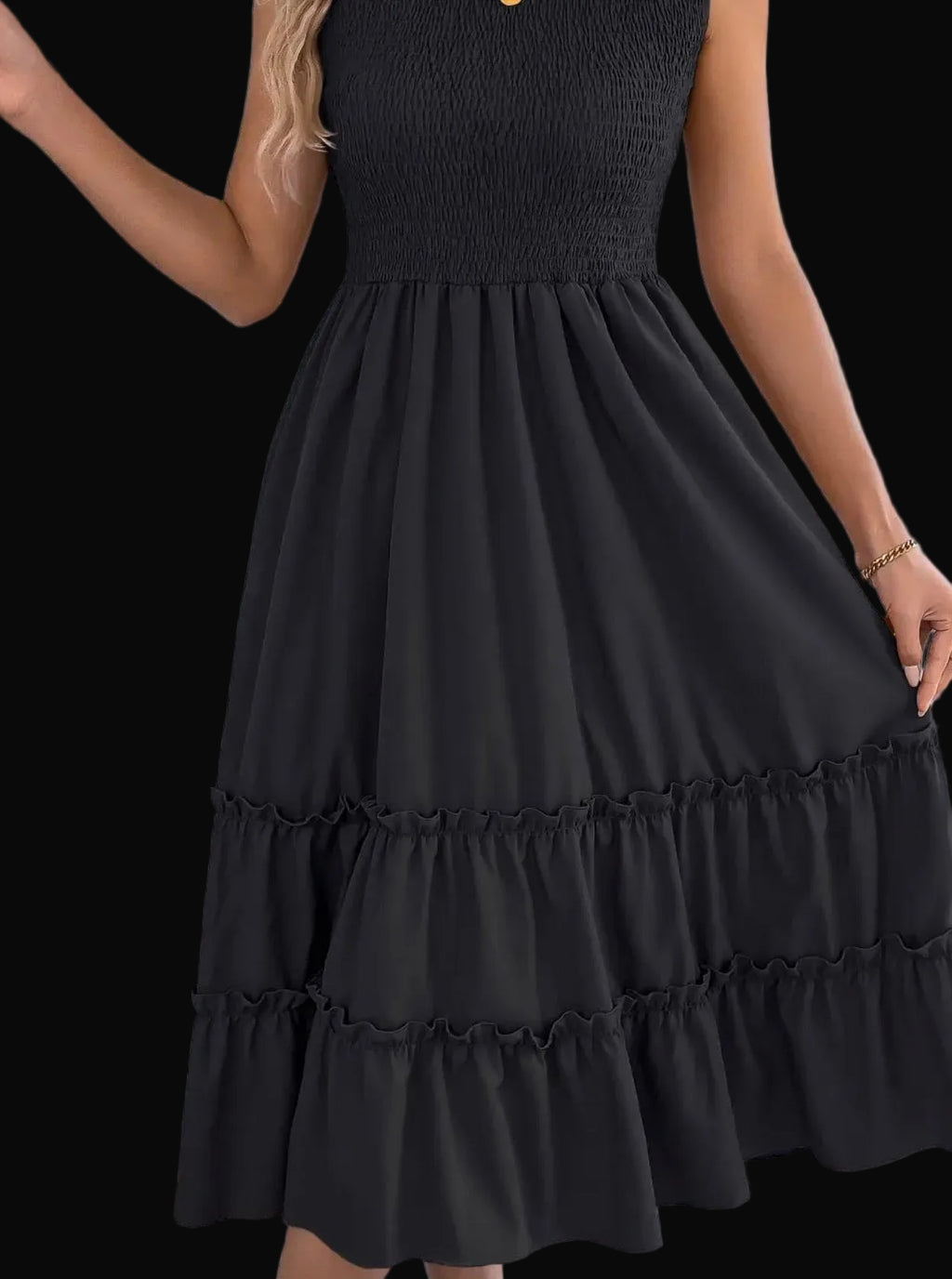 Smocked Sleeveless Ruffle Midi Dress Flowy Summer