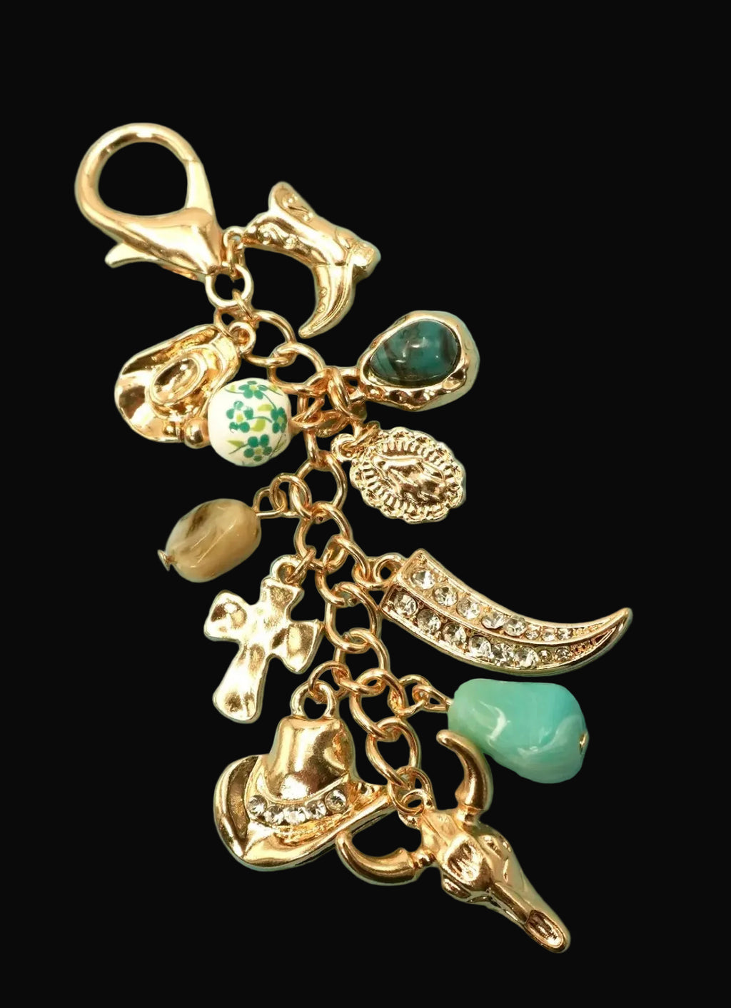 Western Porcelain Cross Boot Cowboy Hat Bag Charm