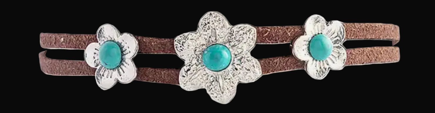 Flower With Brown Leather Band Bracelet