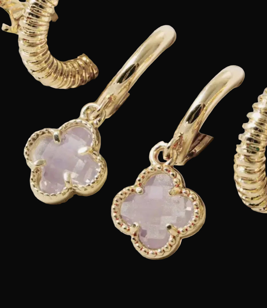 Pink Clover Charm Dangly Earrings