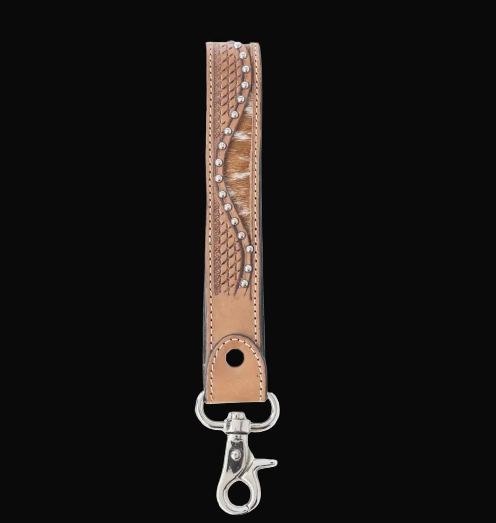 Bronco Wave Handtooled Leather Keyfob in Oakwood Amber