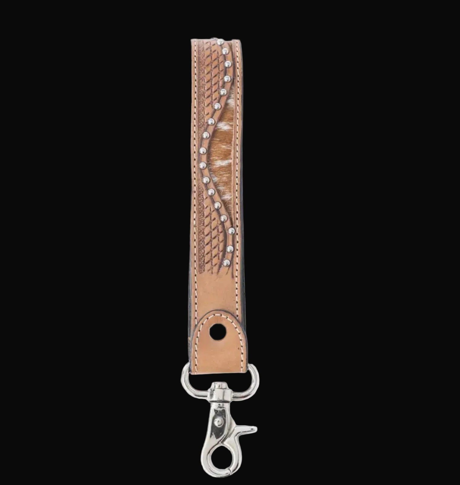 Bronco Wave Handtooled Leather Keyfob in Oakwood Amber