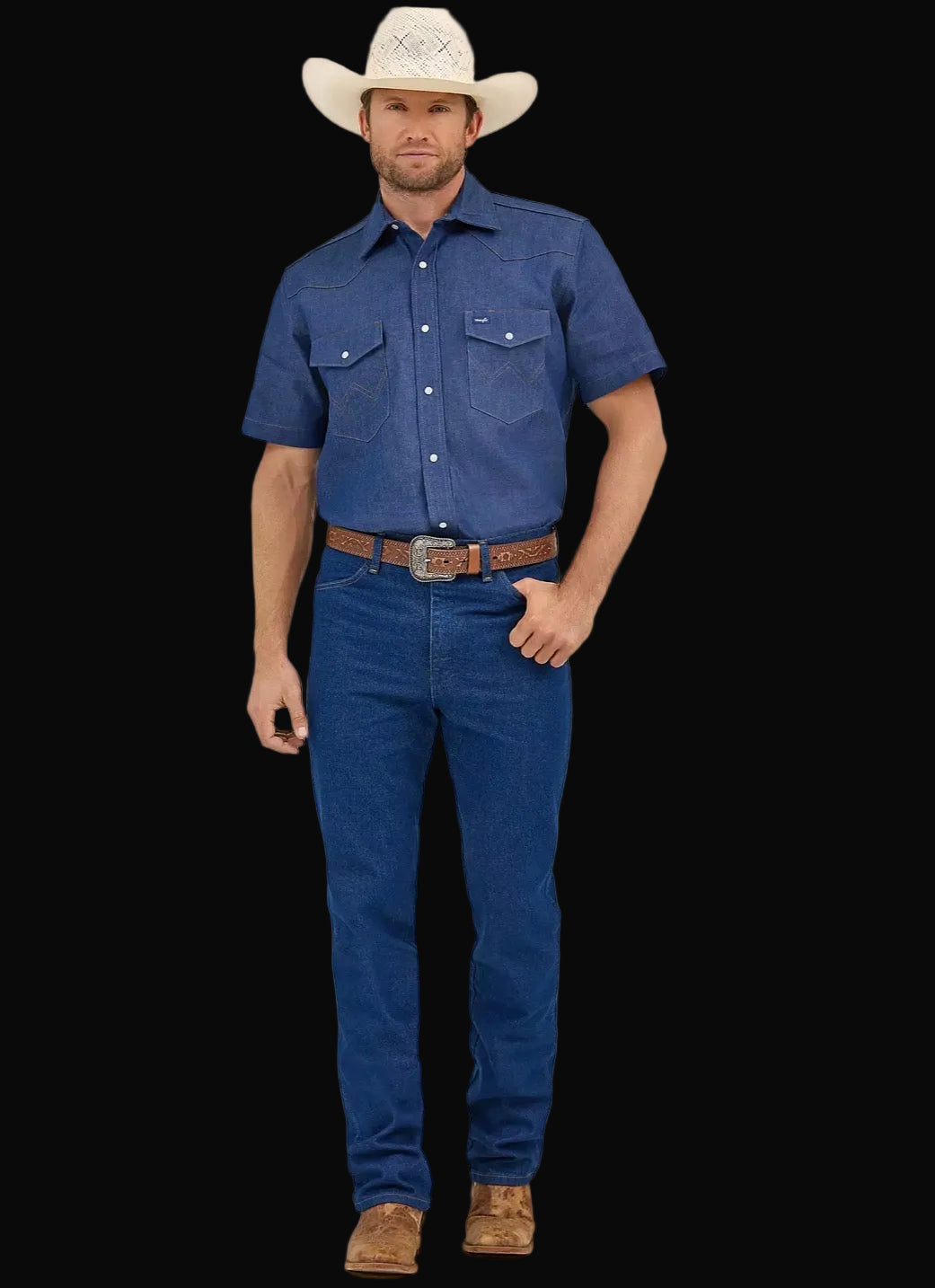 Wrangler Mens Authentic Cowboy Cut Work Shirt: Rigid Indigo