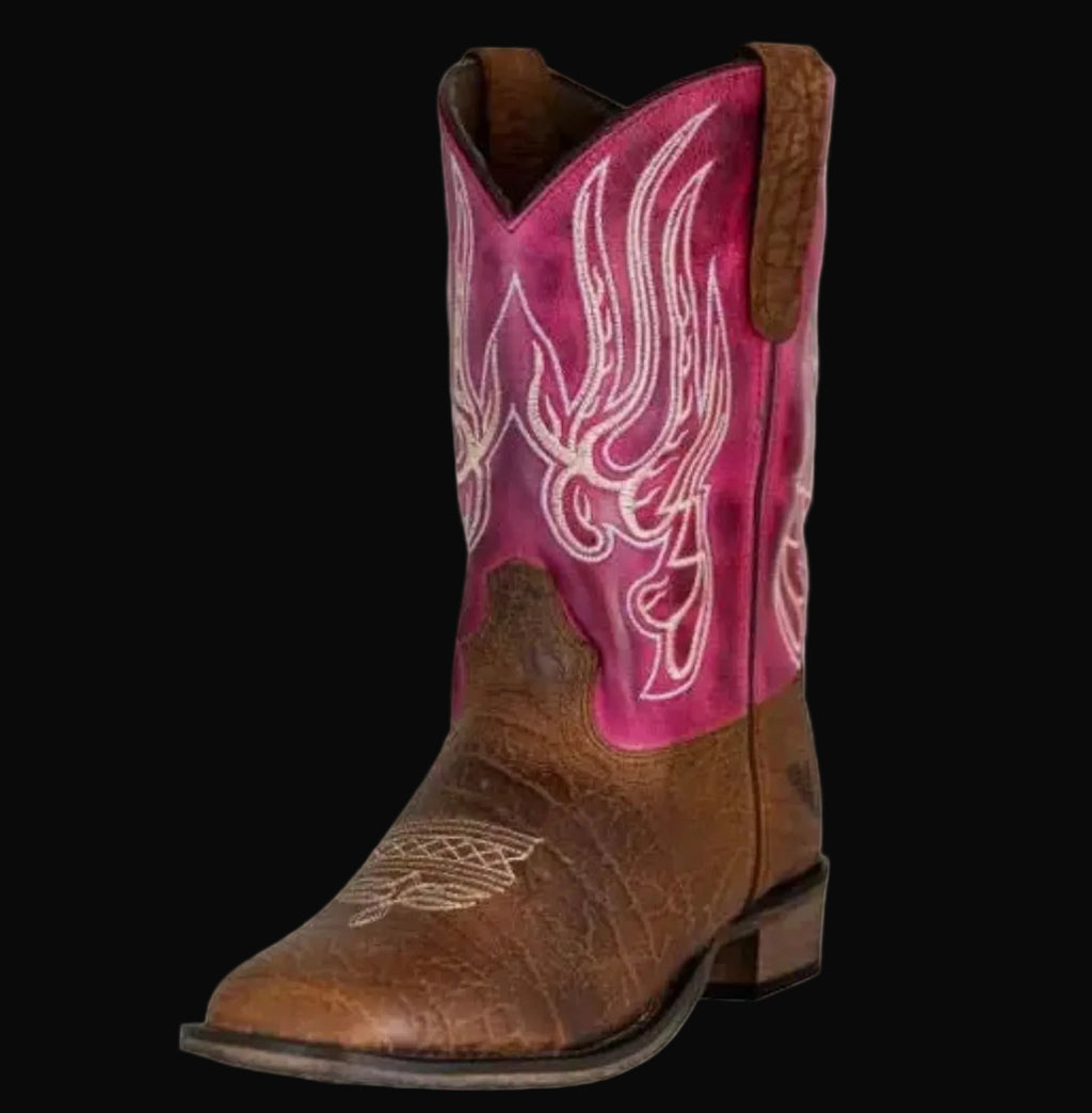 TuffRider Children Flame Embroidered Pink - Square Toe Western Boots