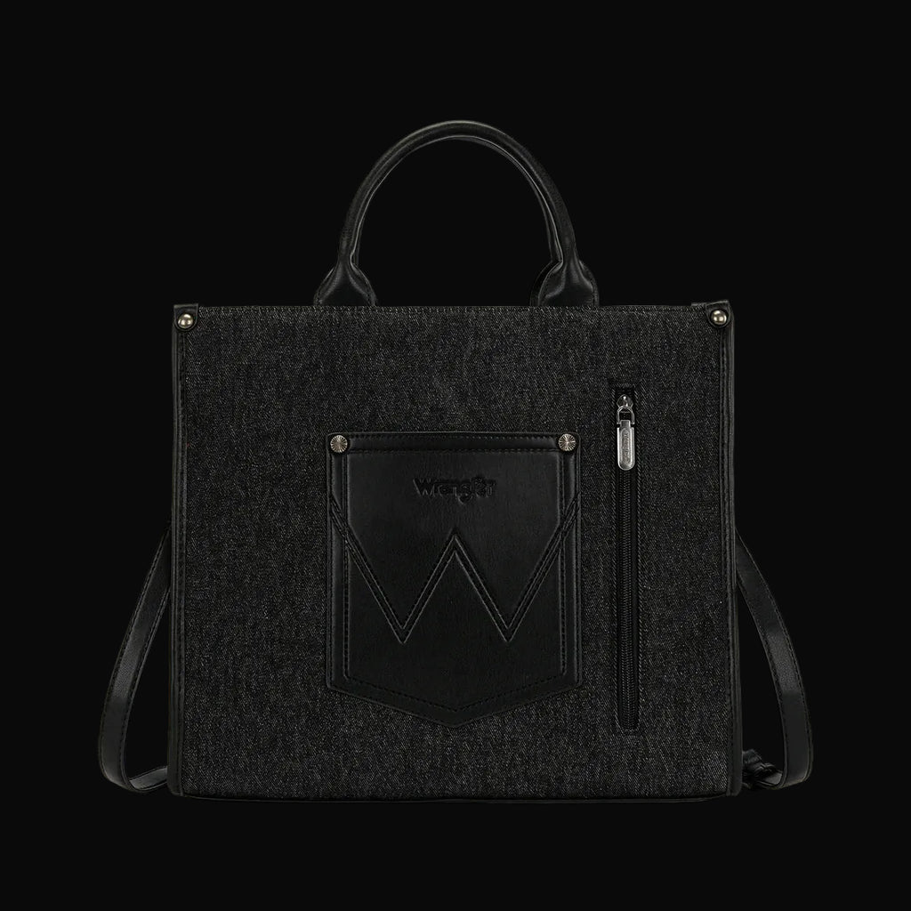 Black Aztec Studded Denim Tote/Crossbody Bag