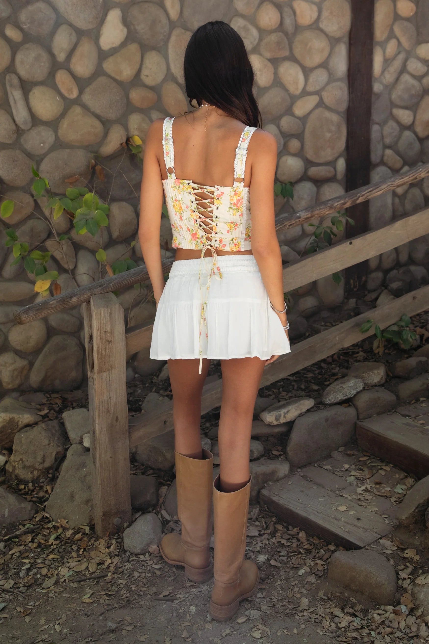 YNES Crinkle Gauze Tiered Mini Skort With Shorts