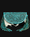 American Bison Cowhide Turquoise Fringe Bag