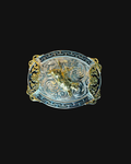 Modestone Belt Buckle Outlined Gold bull rider with floral details