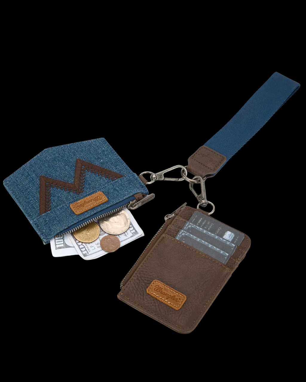 Wrangler logo "W" Embroidered Dual Pouch Wristlet
