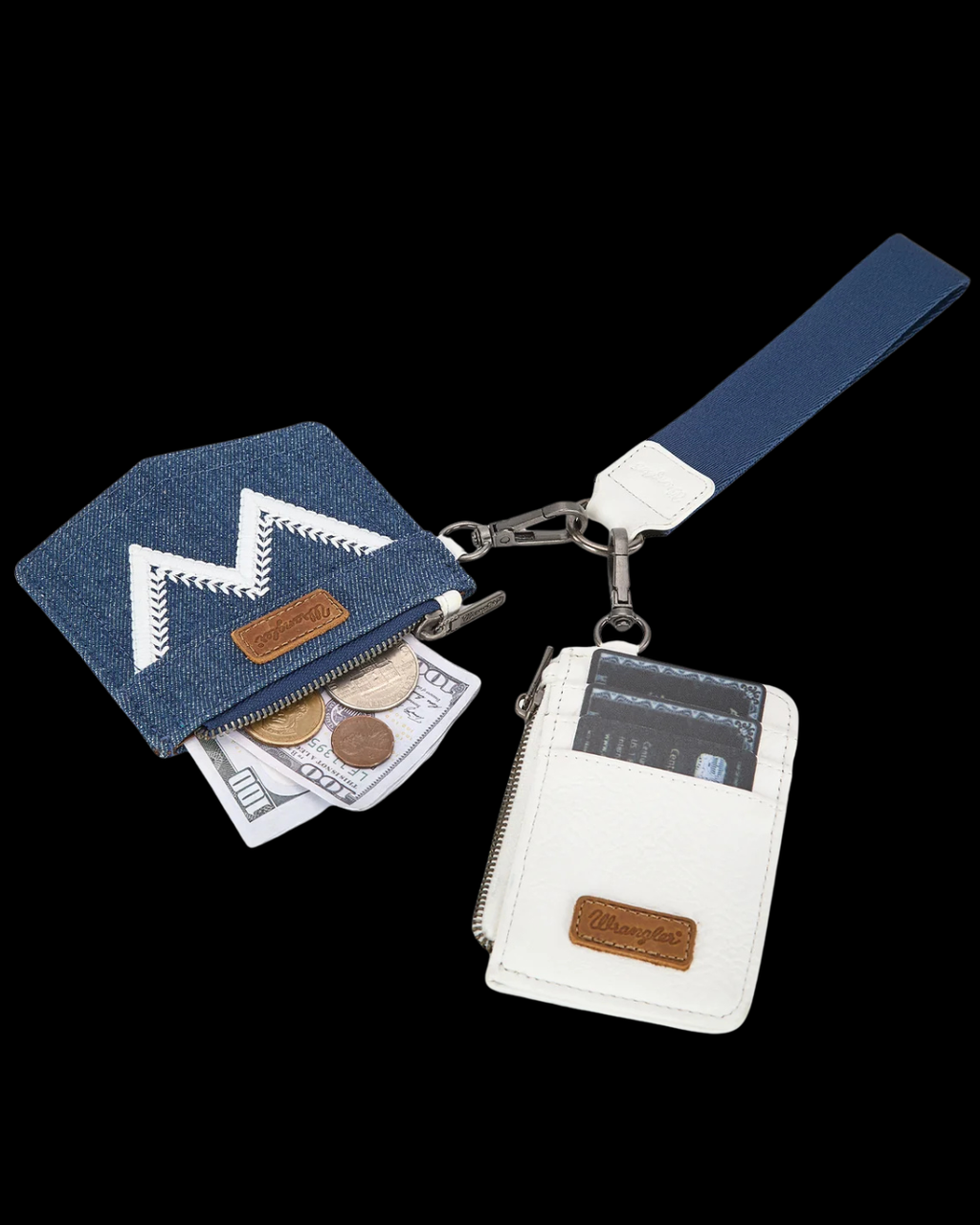 Wrangler logo "W" Embroidered Dual Pouch Wristlet