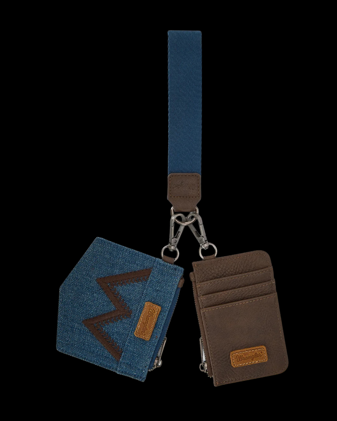 Wrangler logo "W" Embroidered Dual Pouch Wristlet