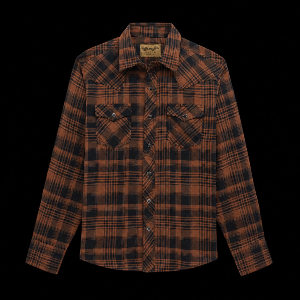 Wrangler Retro® Flannel Long Sleeve Shirt - Modern Fit - Brown