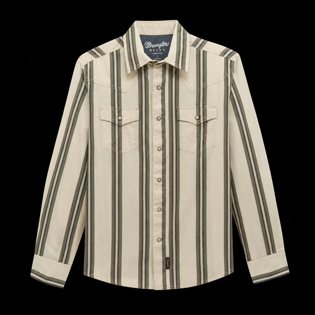 Wrangler Retro® Premium Long Sleeve Snap Shirt - Modern Fit - Green/Ecru