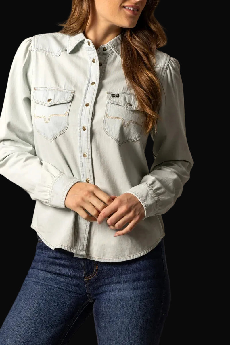 Kimes Ranch Womens Jane Denim Snap Top: Light Blue