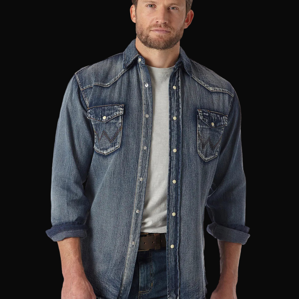 Wrangler Mens Authentic Cowboy Cut Work Shirt - Antique Blue